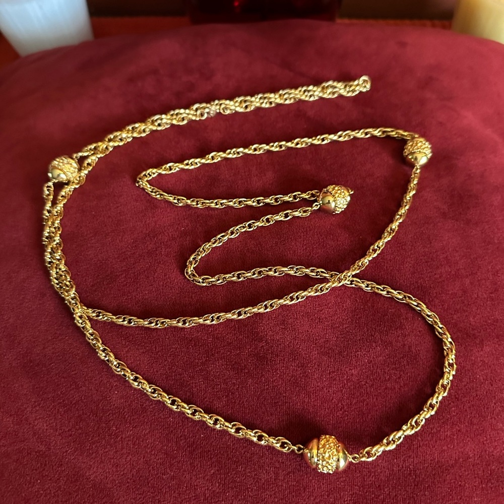 Vintage Monet Gold Rope Chain Necklace with Decorative Beads - Women Jewelry
